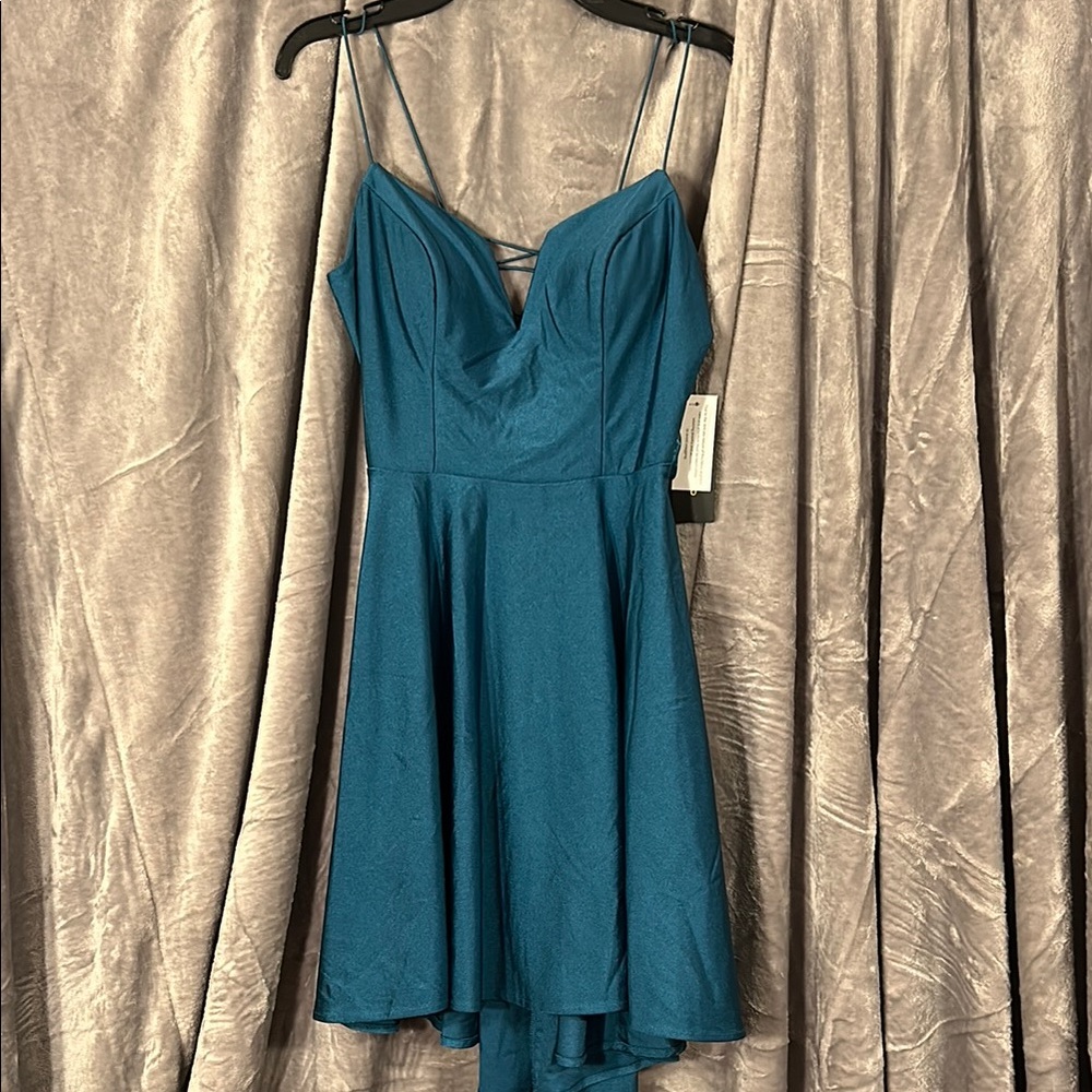 Elegant Teal Spaghetti Strap Formal Mini Dress